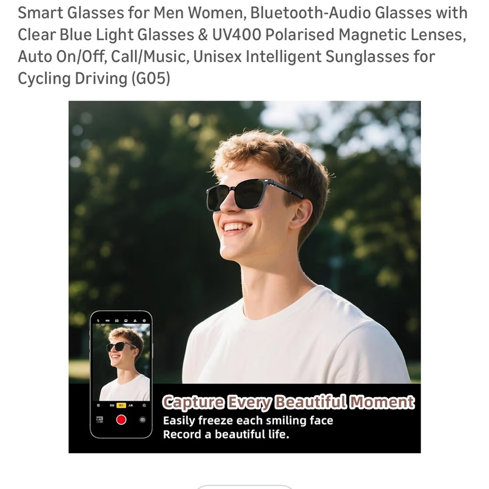 Smart Bluetooth Audio Glasses - Black - Picture 7 of 9